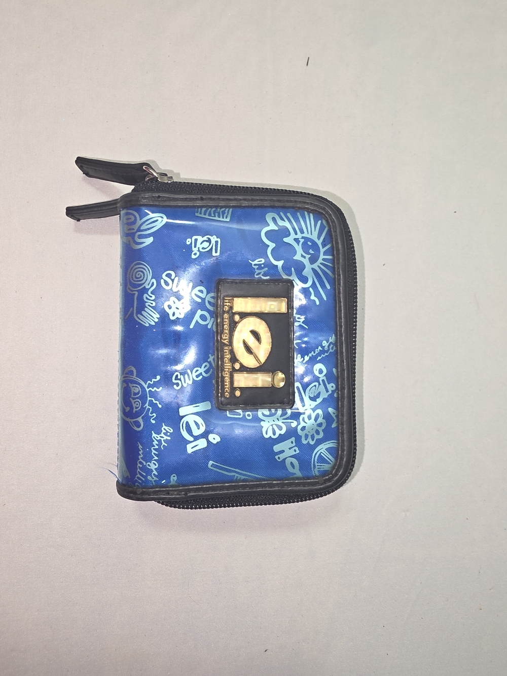 Vintage LEI Blue Zip-Around Tech Accessory Case with Graphic Print